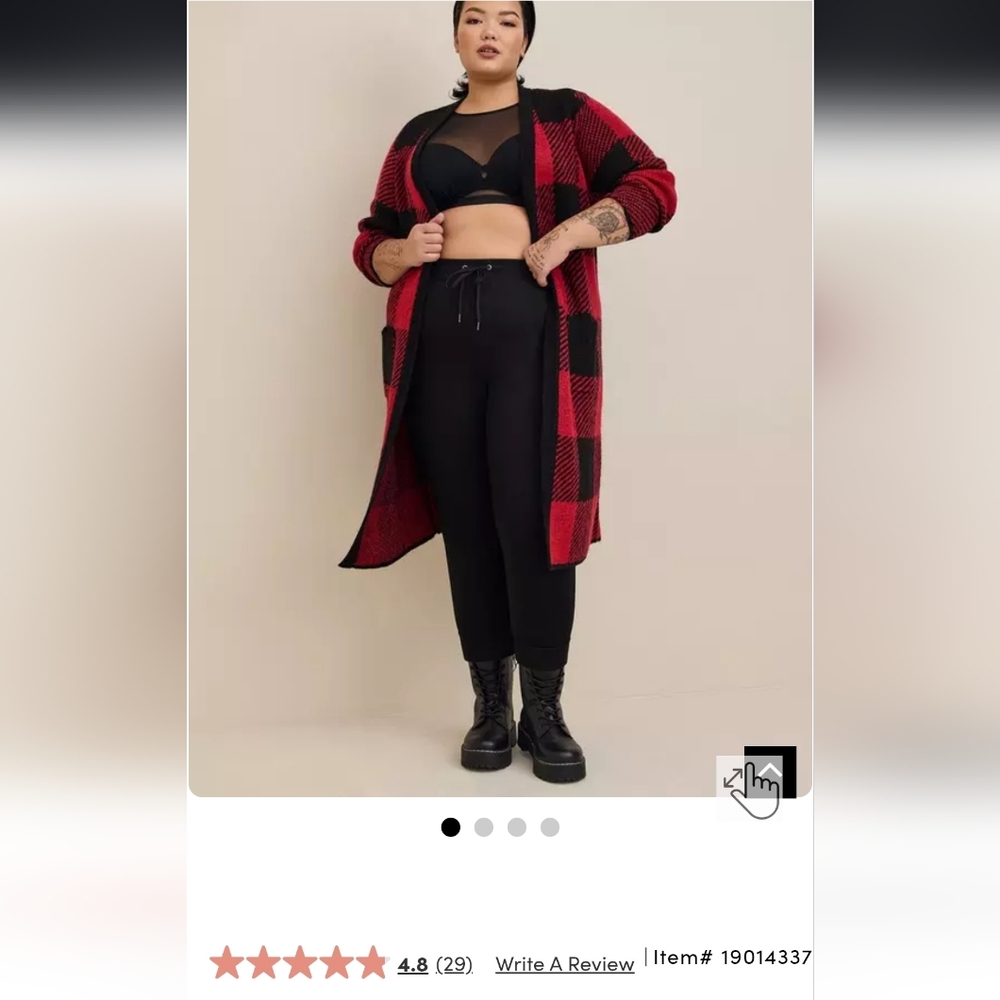 Torrid 4x Red and Black Plaid Long Cardigan - Picture 5 of 15